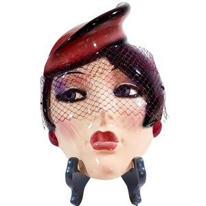 NWT Vtg Clay Art Of San Francisco Lady Woman Wearing Hat Veil Mask Wall …